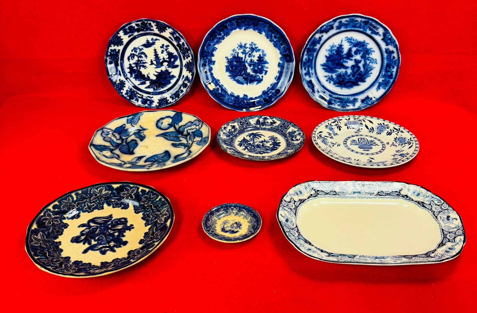 Lot: 9 Pieces Antique Flow Blue & Transferware (1 of 9)