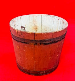 Antique Signed Red Painted Sap Bucket
