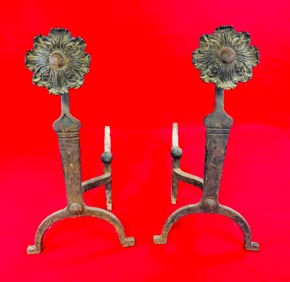 Antique Pr Antique Bronze&Wrought Iron Andirons