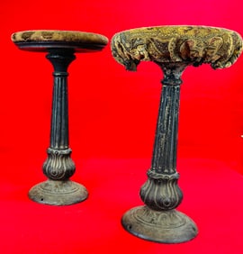 Lot 2 Antique Ornate Cast Iron Stools