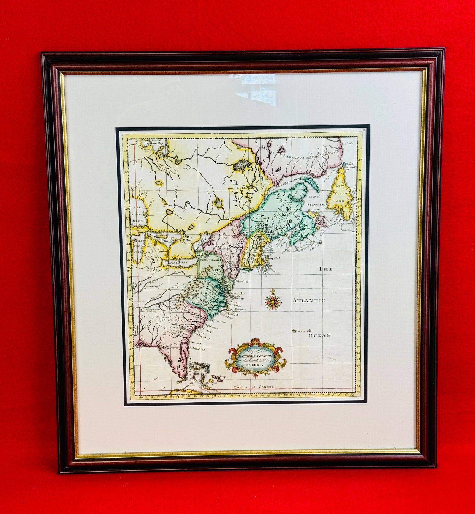 1730s Hand Colored Map Of The British Plantation (1 of 5)