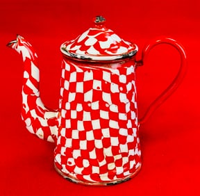 Antique Red & White Enamelware Coffeepot