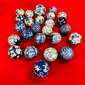 Lot 24 Blue & White Carpet Balls