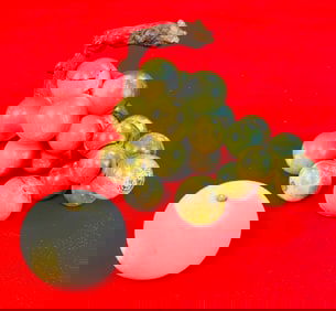 Lot of Antique Stone Fruit Grape Cluster & Apple