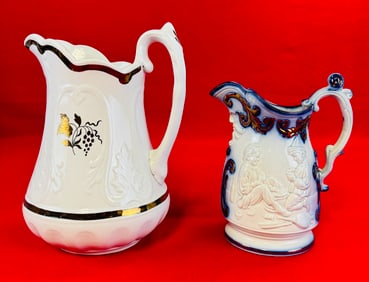 Tea Leaf Style/Flow Blue W Copper Luster Pitcher