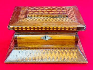 Antique Victorian Dresser Box W Marquetry Inlay