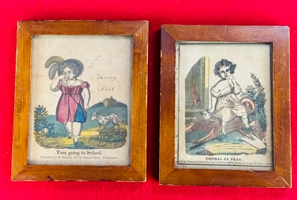 Lot of 2 Mid 19th C Hand Colored Framed Prints