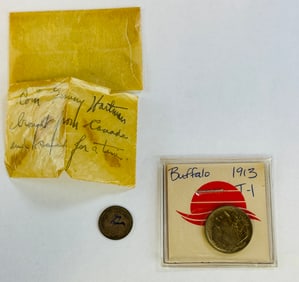 2 1900s Coins Buffalo Nickel & Canadian 5 Cents
