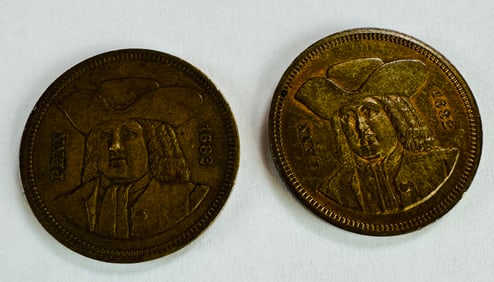 2  Penn Tokens 1882 PA Bicentennial US Mint