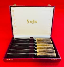 Neiman Marcus Set Stag Handled Steak Knife Set