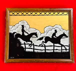 Vintage Reverse Glass Painted Silhouette