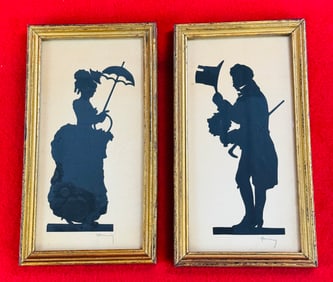 Lot 2 Vintage Framed Cut Paper Silhouettes