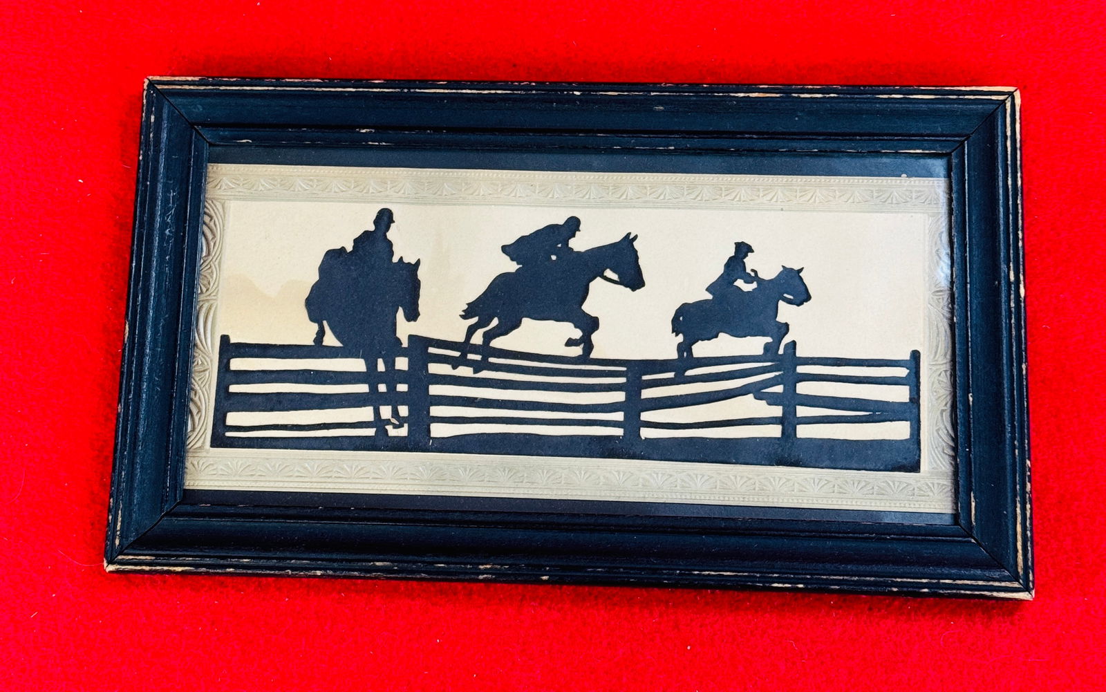 Framed Silhouette Horse And Riders Jumping Fence (1 of 2)