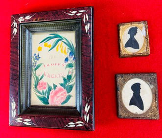 Lot of Antique Silhouettes And Framed Watercolor