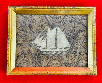 Antique Stenciled Depiction Of A Sailing Vessel