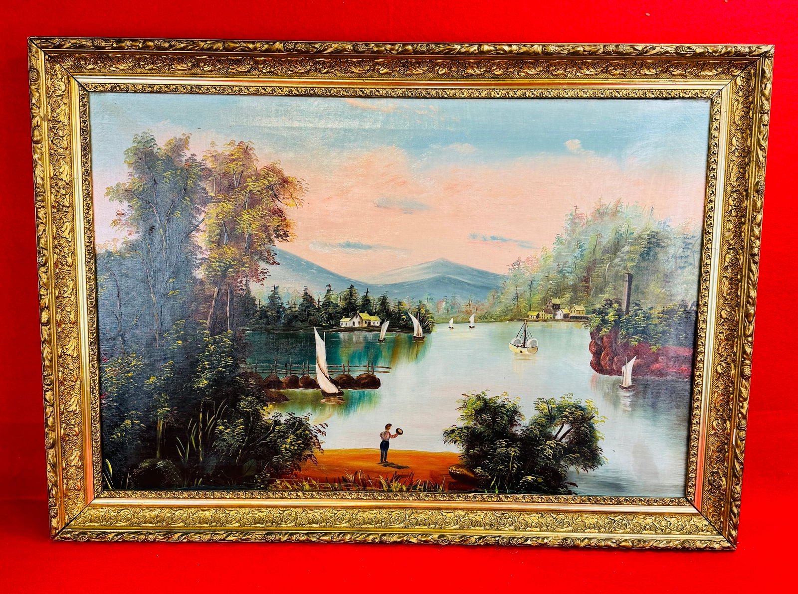 Antique 19th C Folk Art Landscape Painting (1 of 3)