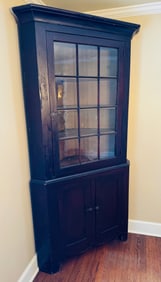 Antique Corner Cupboard W Orig Finish & Glazing