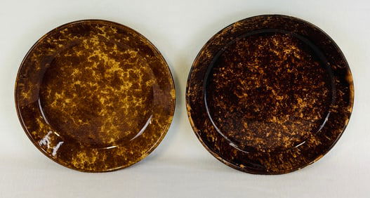 Pr 19th C American Rockingham 10" Dia Plates