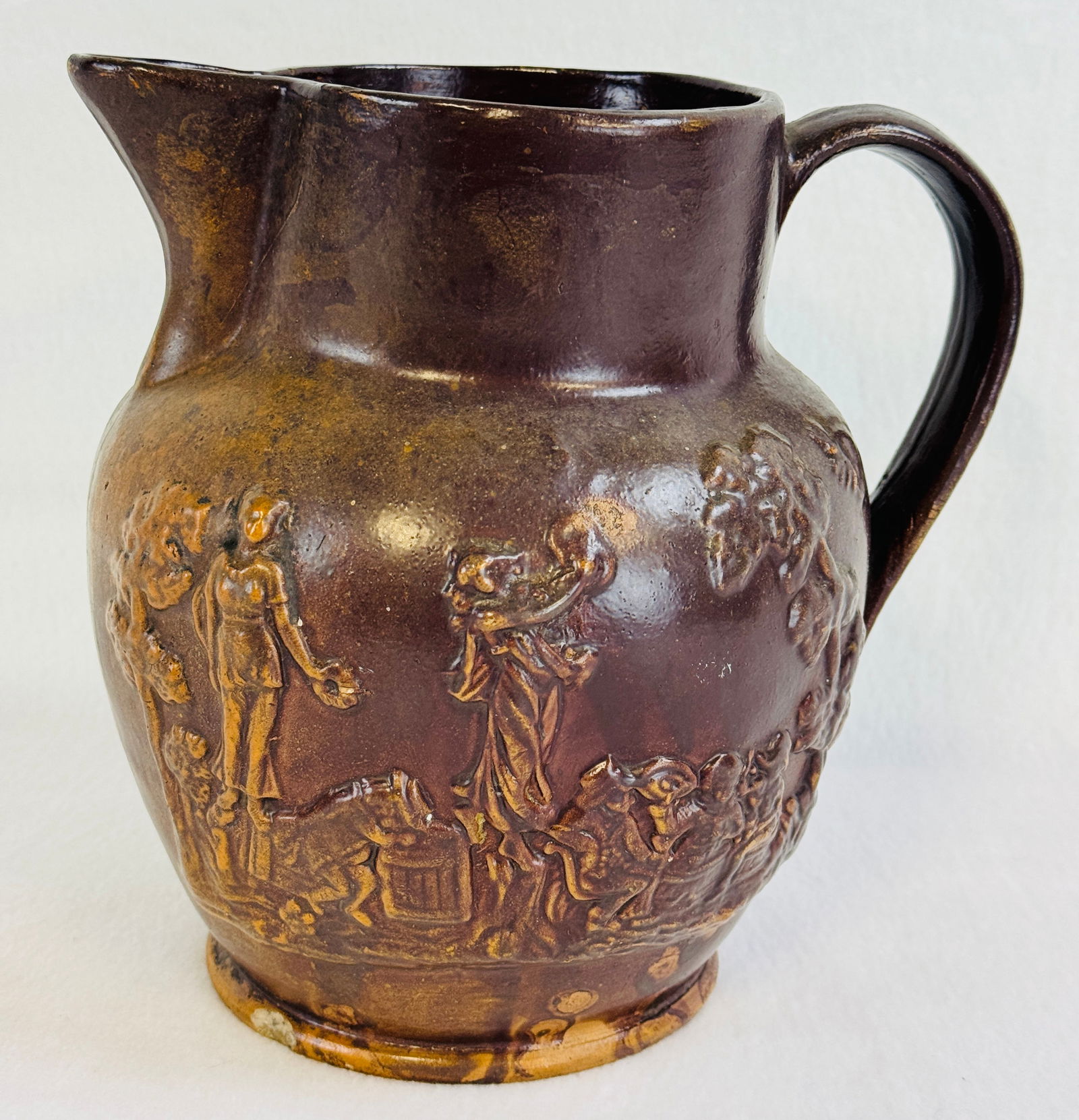 Slip Glazed Pitcher W Relief Molded Decoration (1 of 6)
