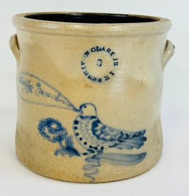 Nathan Clark Jr Athens NY Crock With Bird Etc.