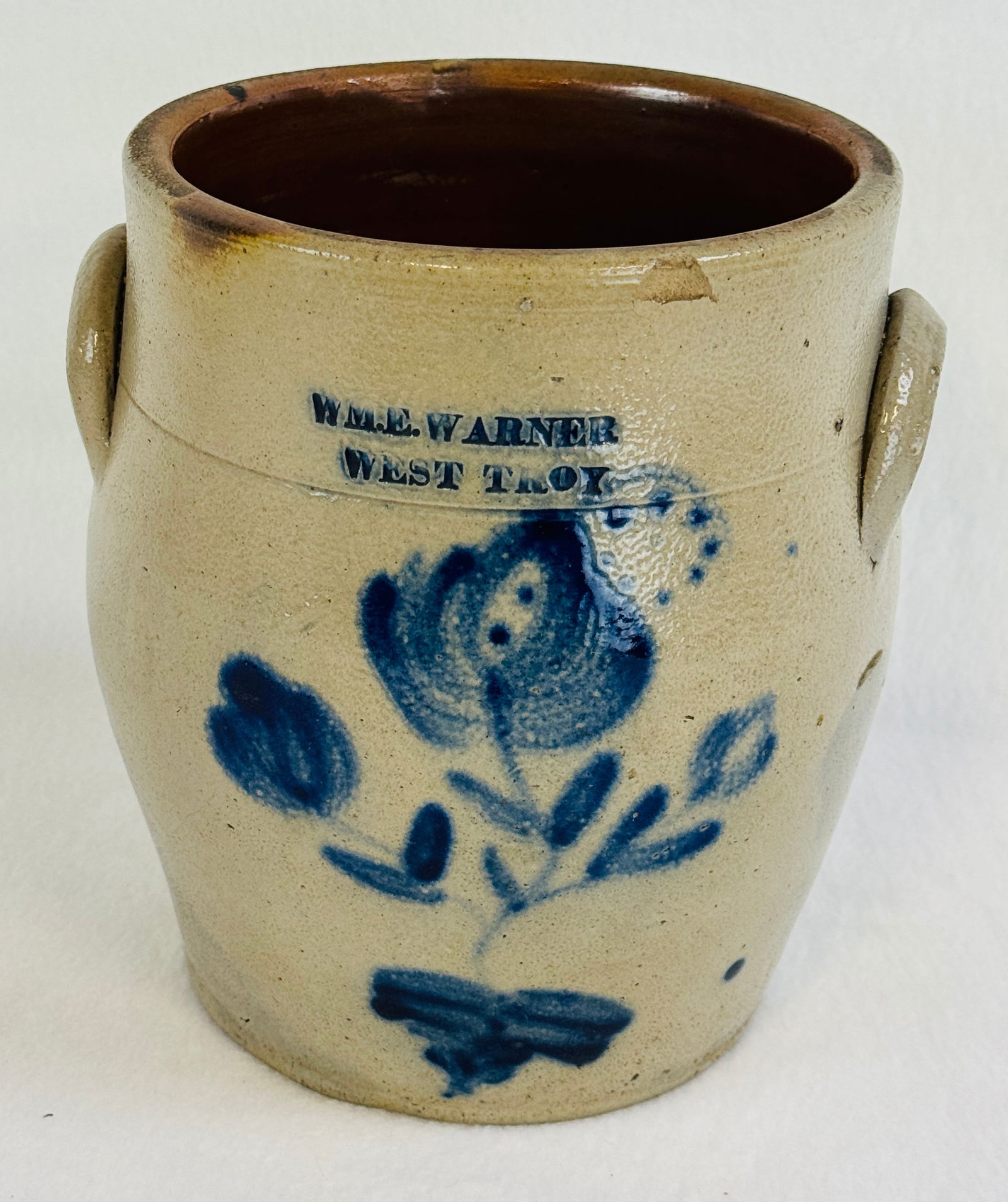 William E. Warner Semi Ovoid Crock  Blue Floral (1 of 7)