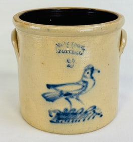West Troy Pottery Straight Sided Crock W Bird