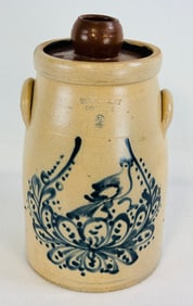 West Troy Pottery Table Churn With Bird