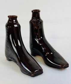 Pr Rockingham Glazed Boot Figural Bottles