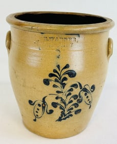Wm E Warner / West Troy Ovoid Crock W Bl Floral