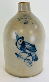 West Troy Pottery Straight Sided Jug W Bl Bird