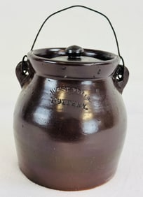 West Troy Pottery Albany Slip Glazed Handled Jar