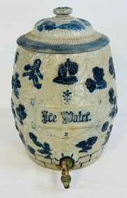 Bl & Wh Molded Stoneware "Ice Water" Cooler