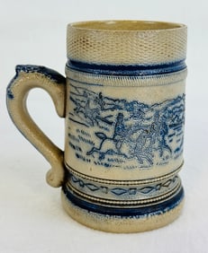 Bl & Wh Molded Stoneware Mug W Etched Hunt Scene