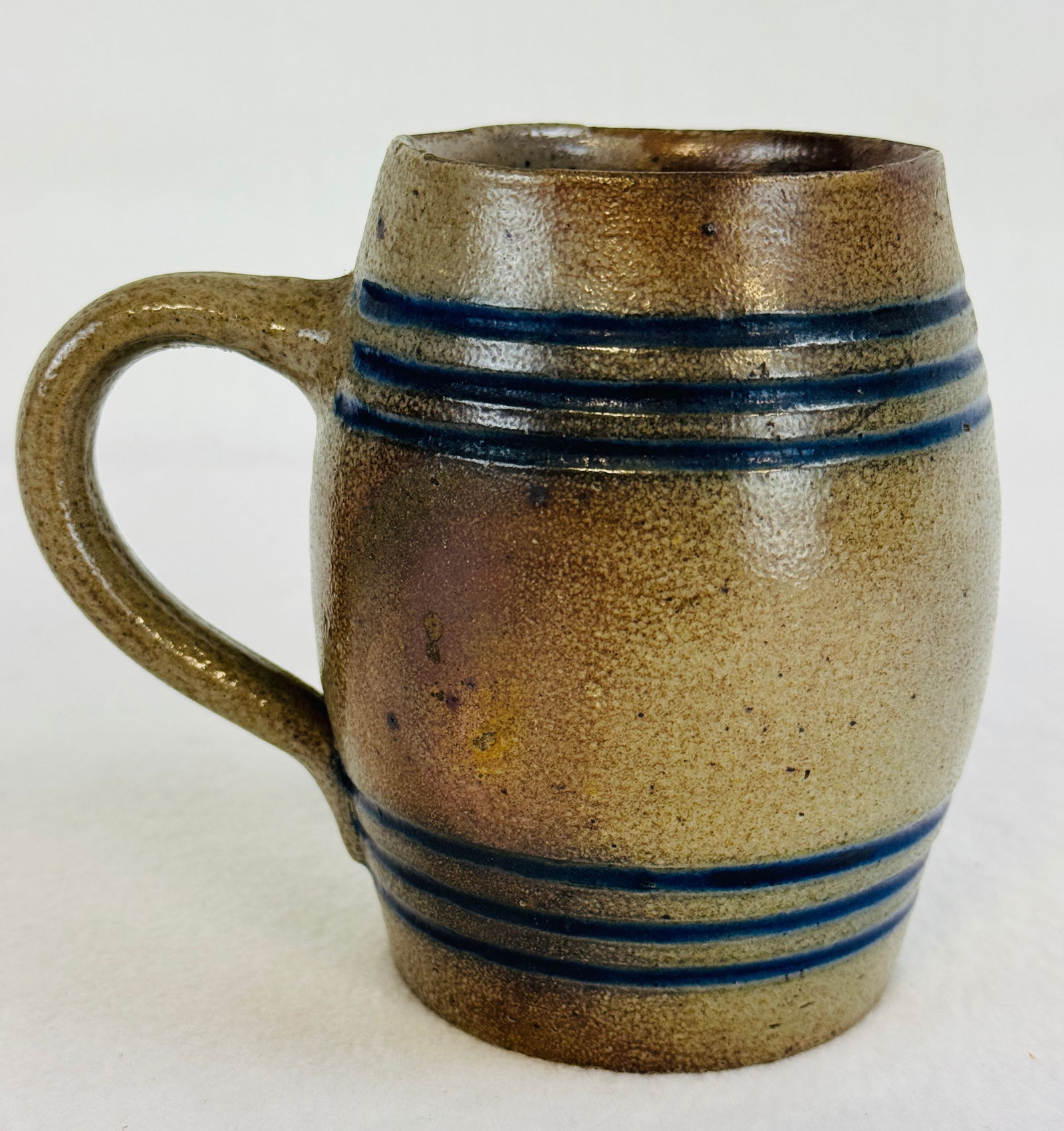 Barrel Form Stoneware Mug With Blue Bands (1 of 6)