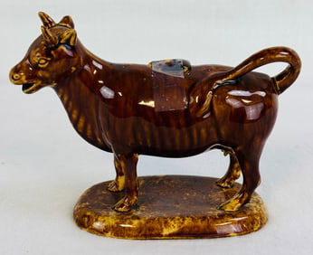 Bennington Rockingham Glazed Cow Creamer W Cover