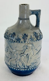 Bl & Wh Molded Stoneware Whiskey Jug  Hunt Scene