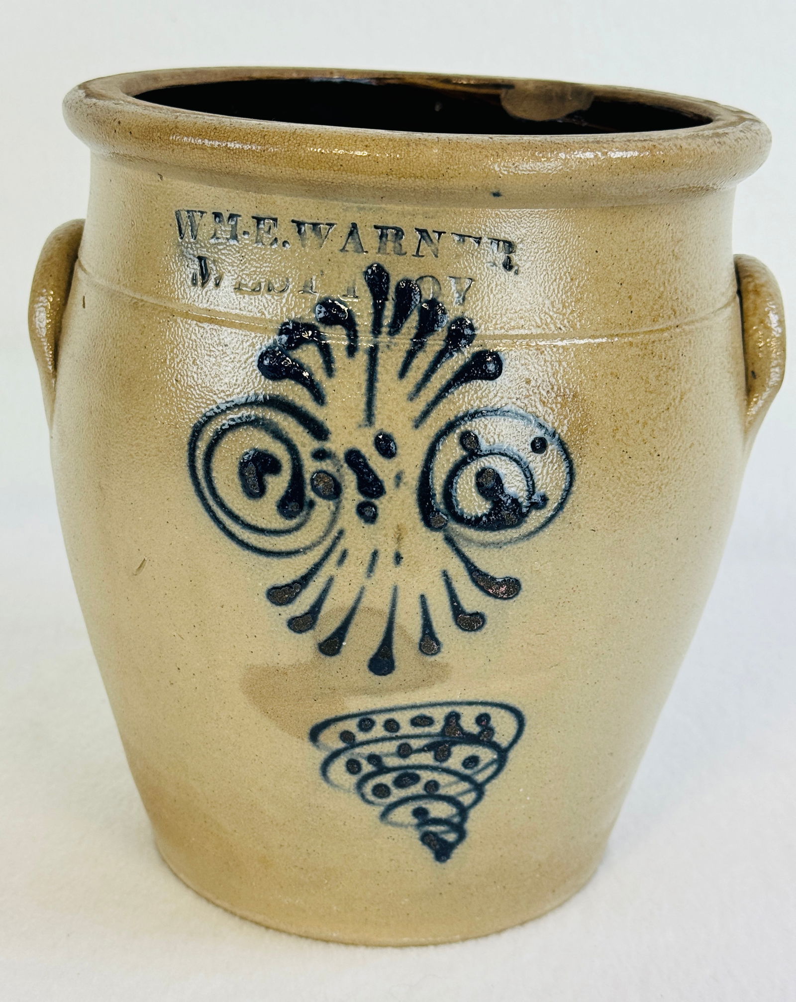 Wm E Warner Ovoid Crock With Blue Floral (1 of 7)