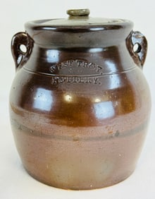 West Troy Pottery Unusual Albany Slip Glazed Jar