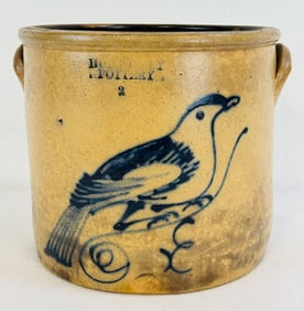 Hudson N.Y. Pottery Crock With Bird Decoration