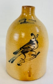 West Troy Pottery Stoneware Jug With Bird