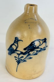 West Troy Pottery Stoneware Jug Bird Decoration