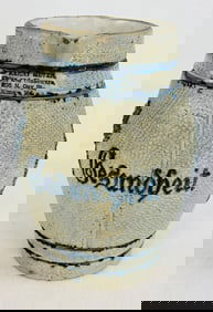 Merchant Marked Bl & Wh Molded Stoneware Pitcher