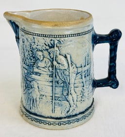 Molded Stoneware Pitcher W Cabin & Hunt Scenes