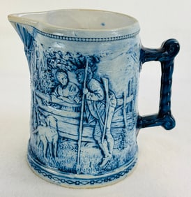 Molded Stoneware Pitcher W Cabin & Hunt Scenes