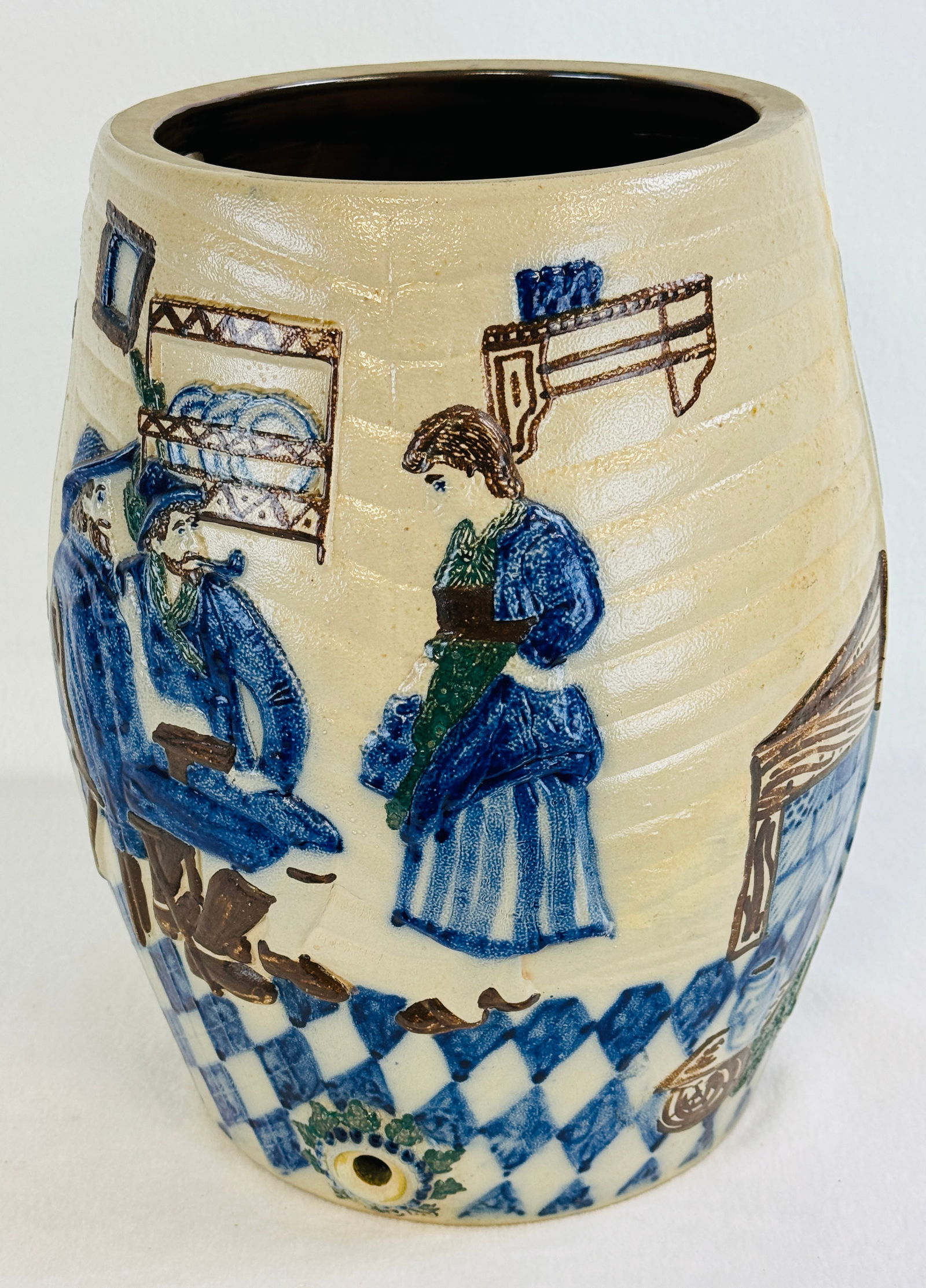 Lg Multicolor Decorated Molded Stoneware Cooler (1 of 6)