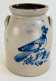 West Troy Pottery Stoneware Jar  Bird Decoration