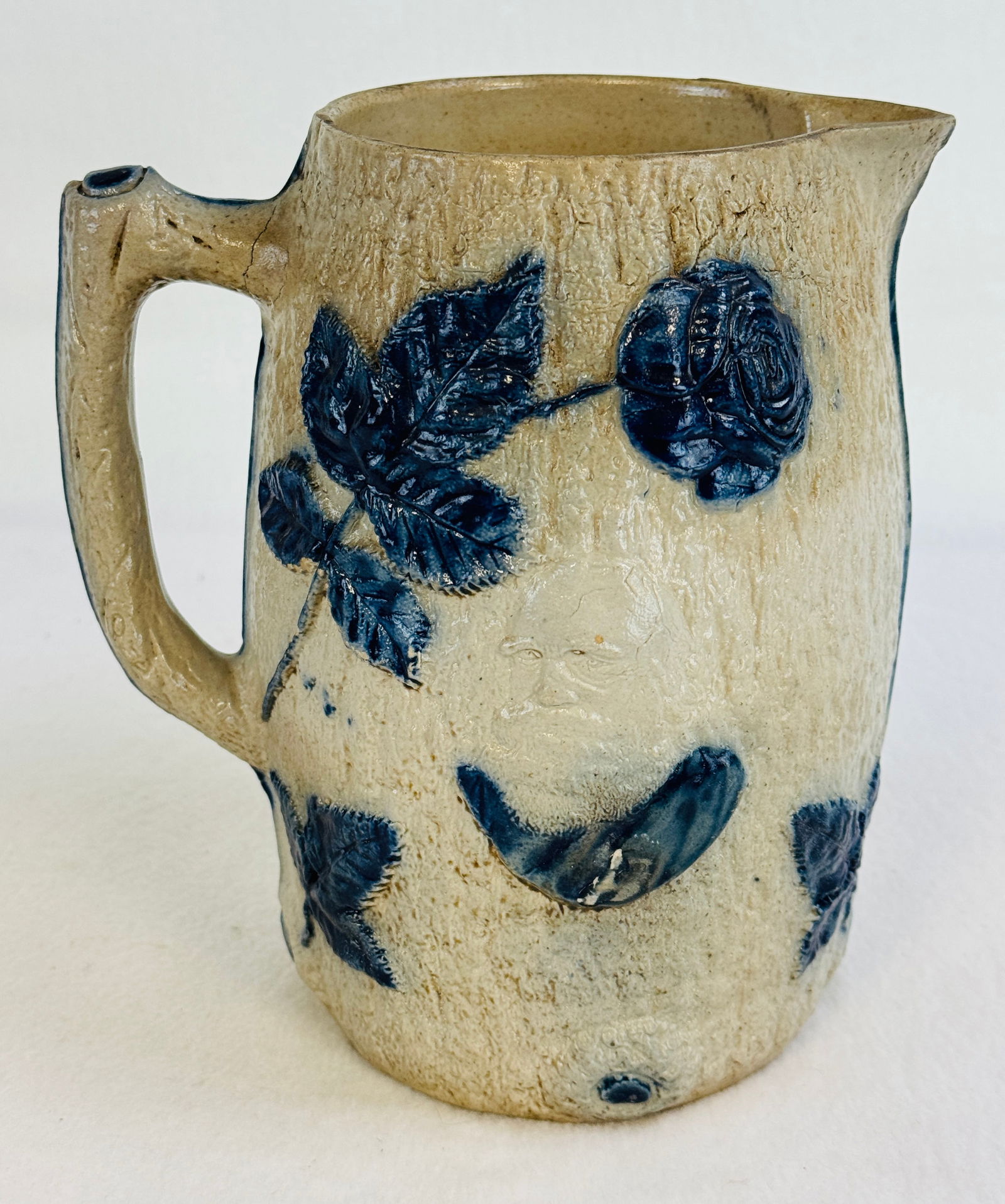 Blue & White Molded Stoneware Pitcher Decorated (1 of 6)
