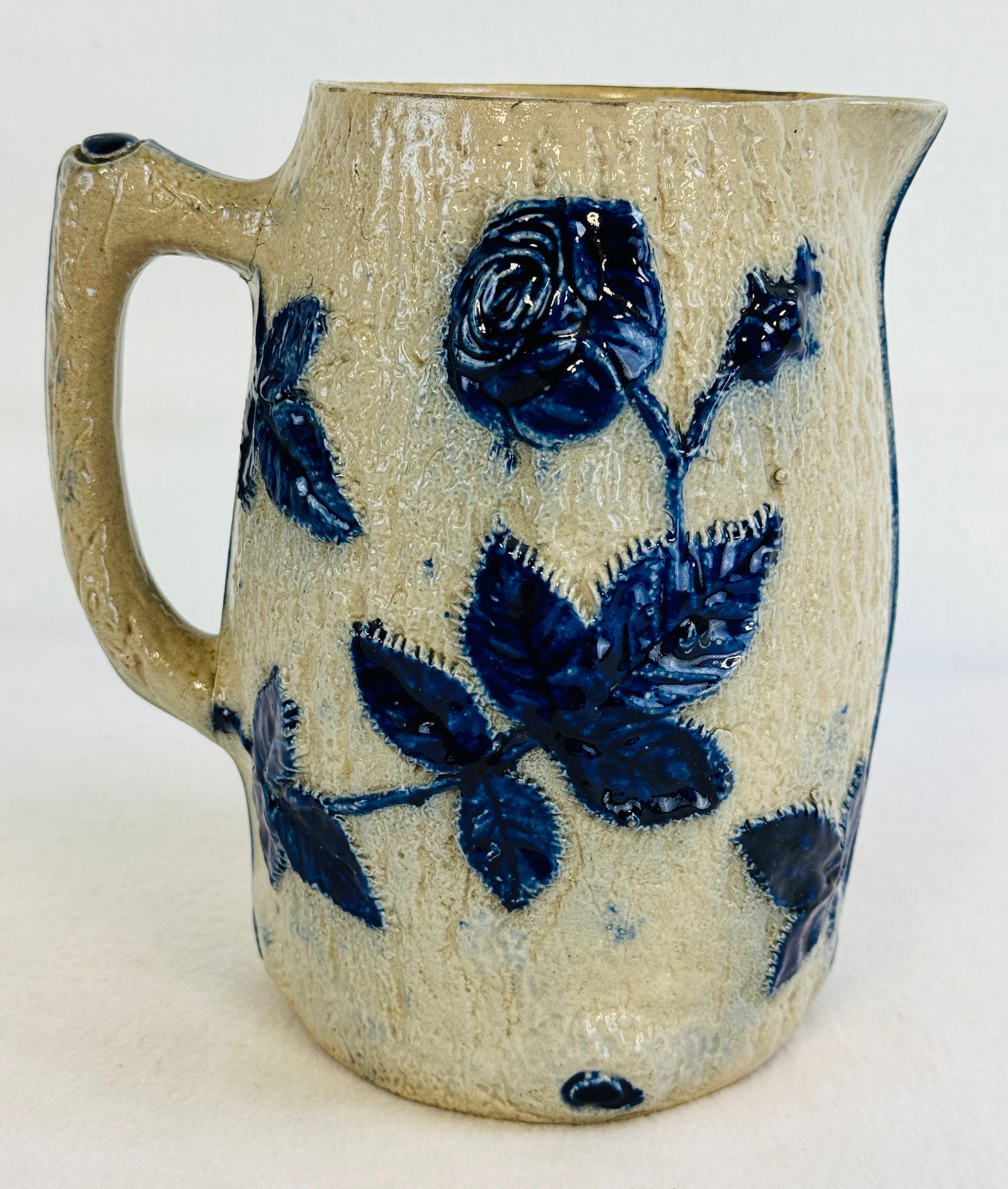 Blue & White Molded Stoneware Pitcher (1 of 6)