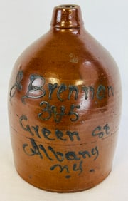 J Brennan Albany Script Merchant Advertising Jug