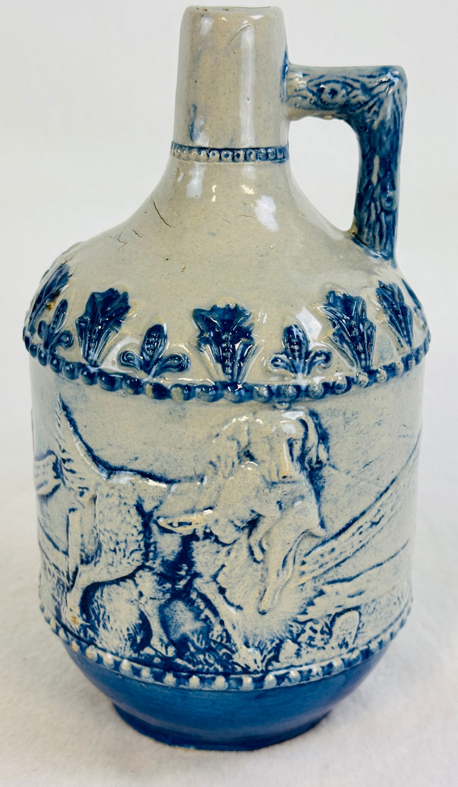 Bl&Wh Molded Stoneware Whiskey Jug W Hunt Scene (1 of 6)